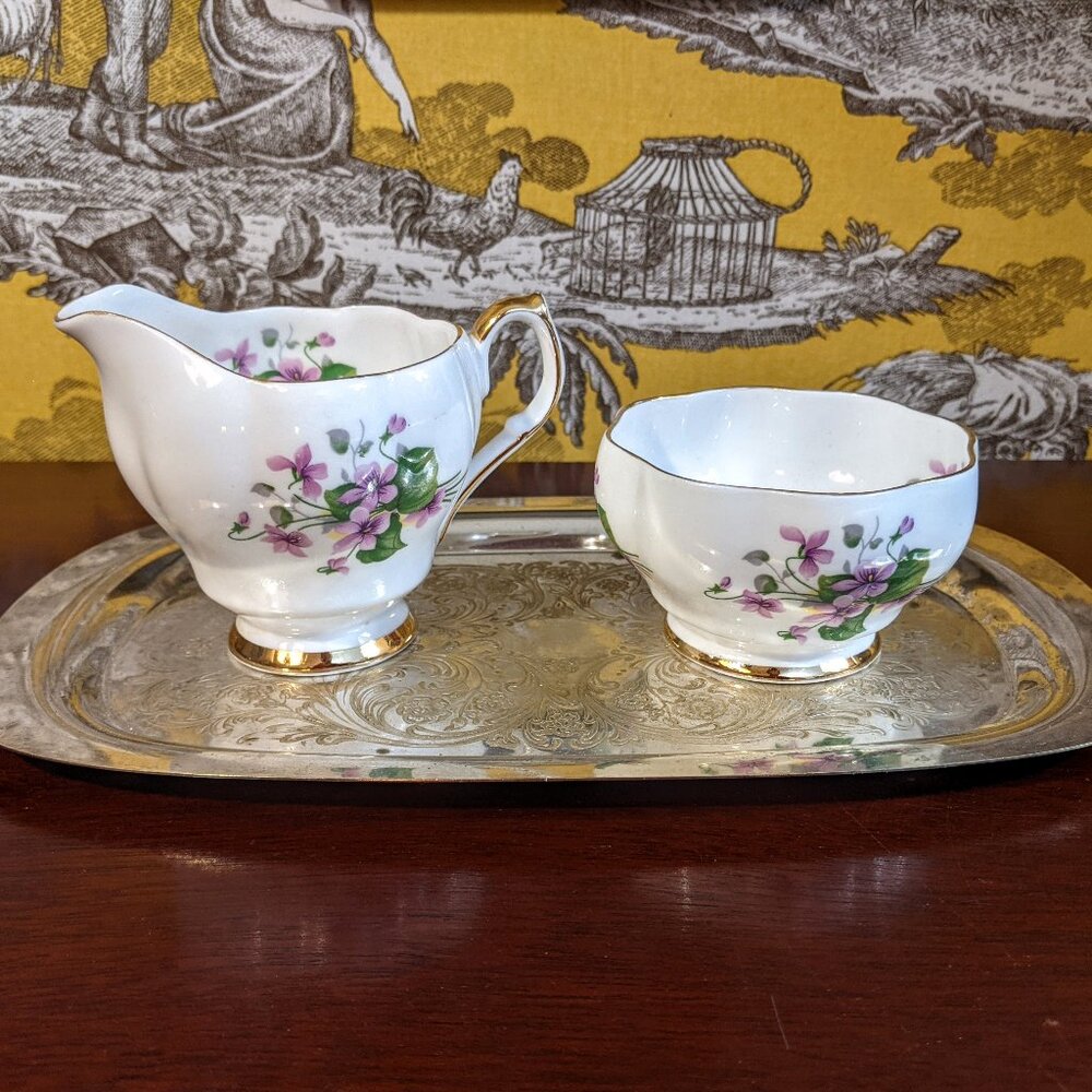 Charming 1950s Violet porcelain China doll's tea set Creamer Sugar Bowl England